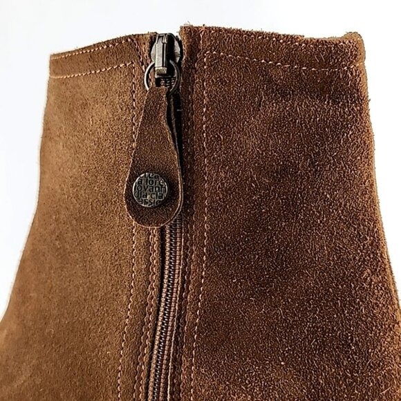 Fabianelli Tan Suede Lined Ankle Boots Almond Toe Stacked Wedge Sole  Size 39 - Picture 10 of 16